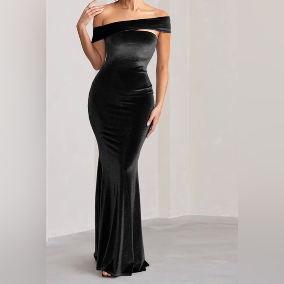 Black Velvet Asymmetrical Dress - Picture 1 of 8